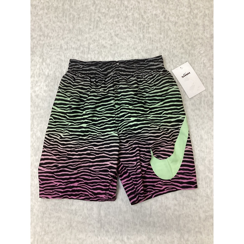 Nike Boys Zebra Print Swim Trunks Neon Green Purple Gradient NESSE802-338 Size S
